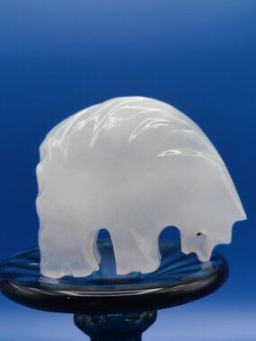 Vintage Alabaster Carved White Stone Polar Bear Fetish 2"x2.5"x1"